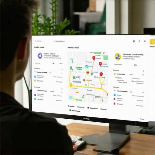 Digital marketer analyzing local SEO data with schema markup and Google Maps interface