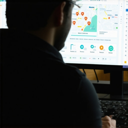 Business owner reviewing analytics and maps data on a computer screen