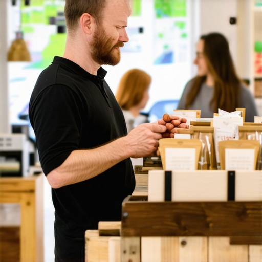 Business owner interacting with happy customers in a welcoming store environment.