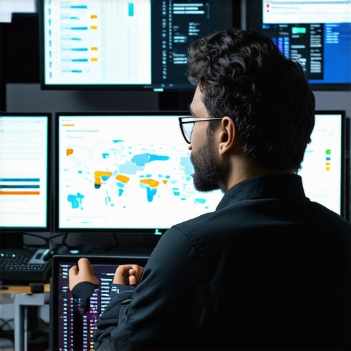 Digital marketer analyzing local SEO data with charts and maps