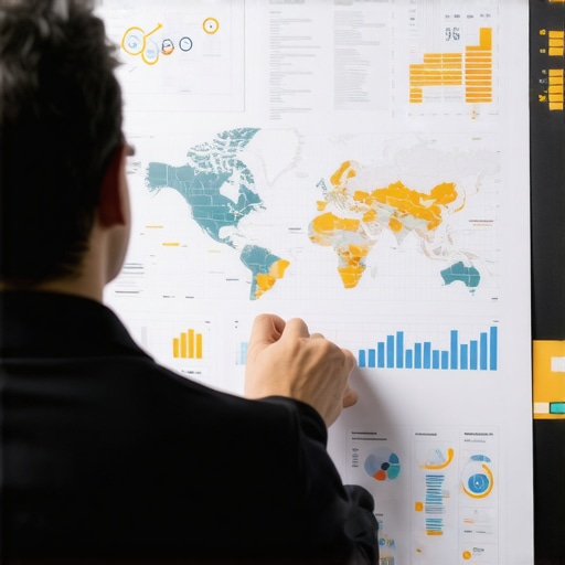 Marketing professional reviewing maps SEO analytics with charts