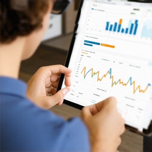 Analyzing GMB Performance Expert reviewing Google My Business analytics on a tablet with maps and charts.