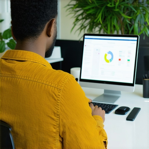 Business owner analyzing local SEO strategy in a modern office environment