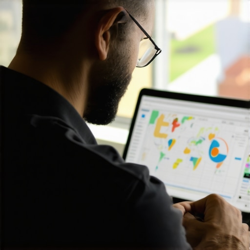 Business owner working on local SEO strategies on a laptop with maps and analytics