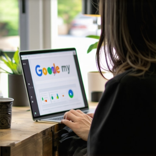 Business owner analyzing GMB profile data on a laptop.