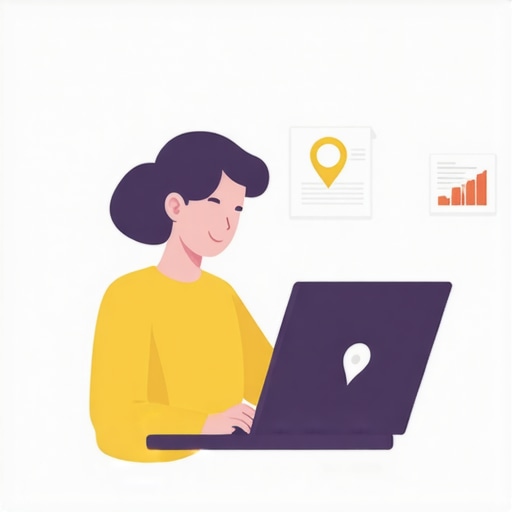 Person analyzing local SEO data on laptop with maps and graphs.