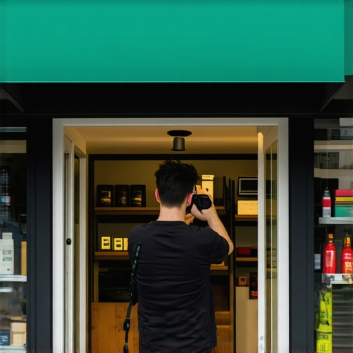 Business owner capturing high-quality images for Google My Business profile.