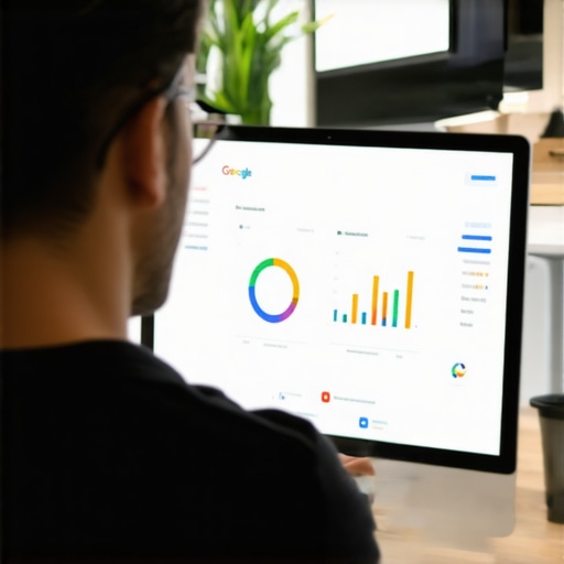 Business owner analyzing Google My Business performance metrics.