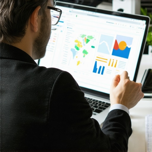 Business owner reviewing charts and SEO data for local Maps optimization.