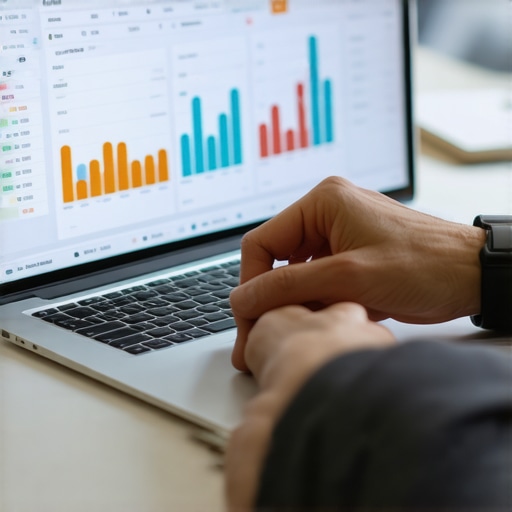 Analyzing Local SEO Data for Maps Optimization A person reviewing SEO performance charts on a laptop in a modern office