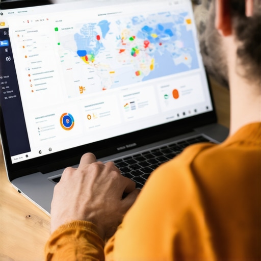 Person reviewing local SEO analytics on a laptop with maps and charts