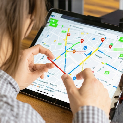 Person studying maps and SEO analytics on a tablet for local business visibility