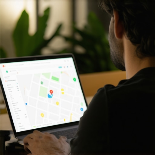 Business owner enhancing Google My Business listing on laptop