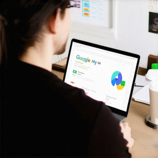 Business owner updating Google My Business profile on a laptop