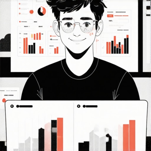 Business owner working on improving Google My Business profile with visual analytics on screen.