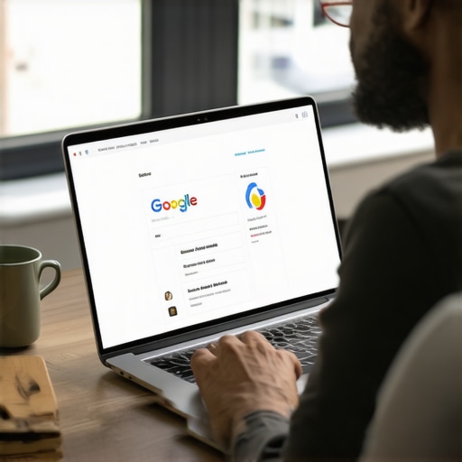 Business owner editing Google My Business profile on laptop, showcasing SEO optimization steps.