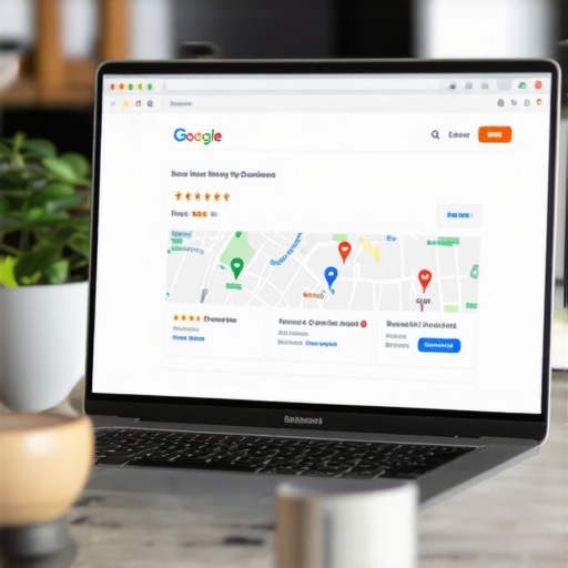 Business owner optimizing Google My Business profile on laptop