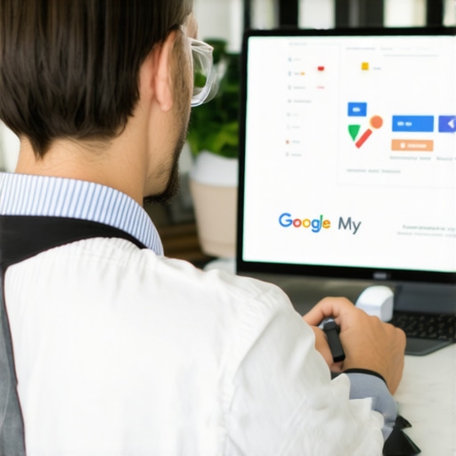 Business owner editing GMB profile on laptop