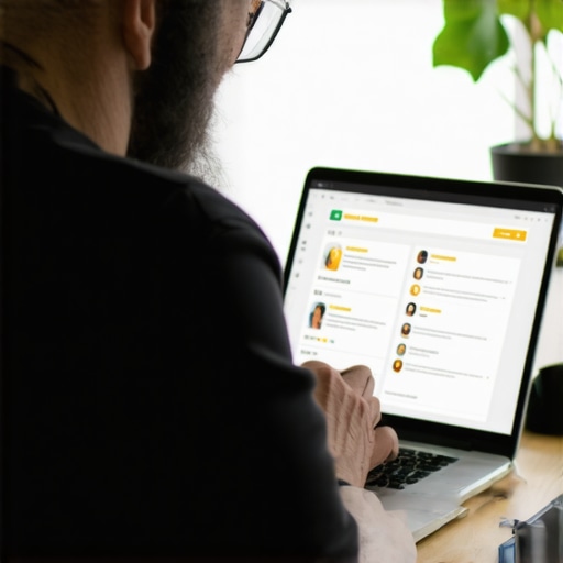 Business owner responding to customer reviews on a laptop, illustrating online engagement