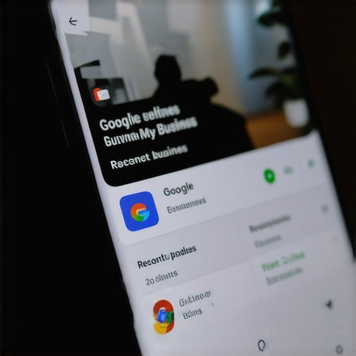 Smartphone screen showing an active Google My Business profile with photos, reviews, and posts.