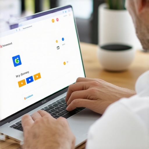 Person updating Google My Business profile on laptop with charts and images