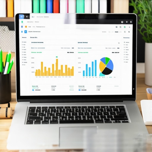Laptop displaying SEO analytics charts and review management dashboards, representing tools for maintaining Google My Business engagement.