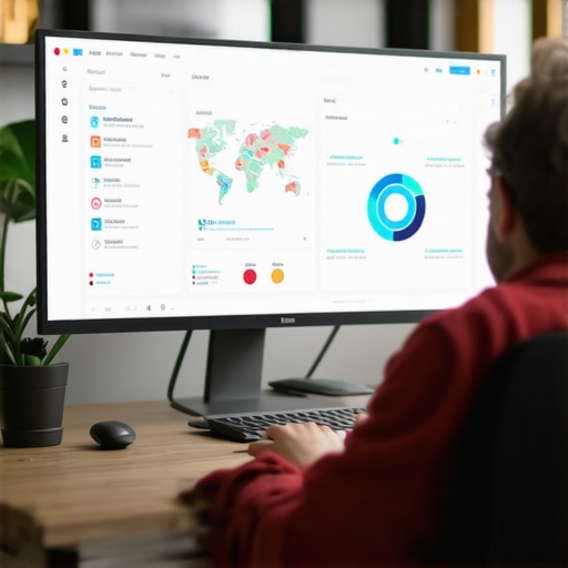 Screenshot of SEO analytics dashboards displaying maps, keyword rankings, and engagement metrics.