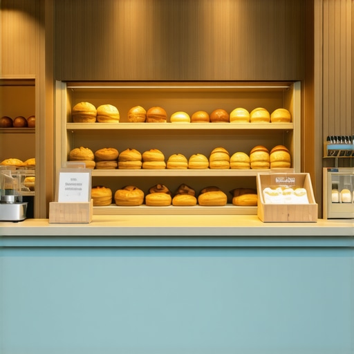 A well-lit storefront, cozy interior, and fresh baked goods images demonstrating good GMB photo strategies.