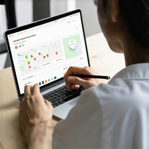 Person responding to reviews on a laptop with SEO charts in the background.