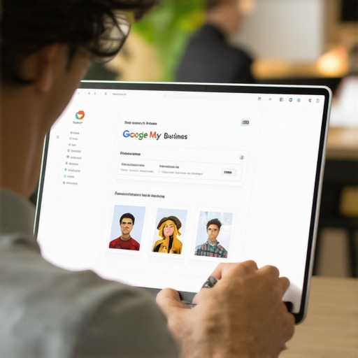 Business owner editing Google My Business profile on laptop