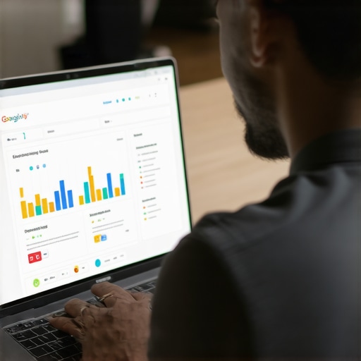 Business owner working on Google My Business profile with analytics on screen.