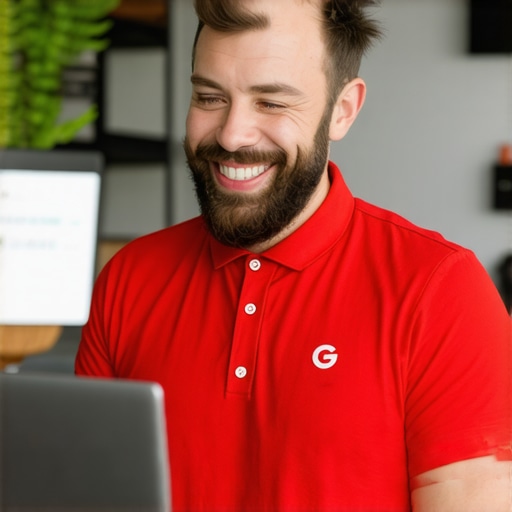 Business owner enhancing Google My Business profile with photos and keywords