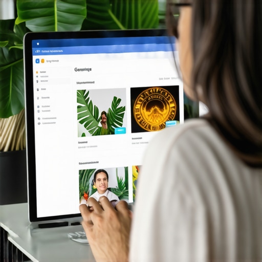 Updating GMB Profile with Advanced Tools Business owner using a computer to update Google My Business profile, showing attention to visual branding and automation tools.